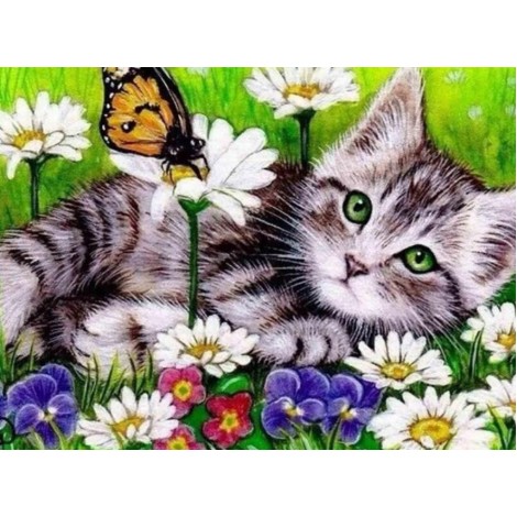 Ruhende Katze und Schmetterling Diamond Painting