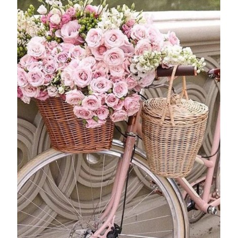 Rosa Rosenkorb und Fahrrad