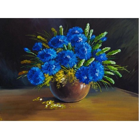 Blaue Blumenvase Stillleben Malerei