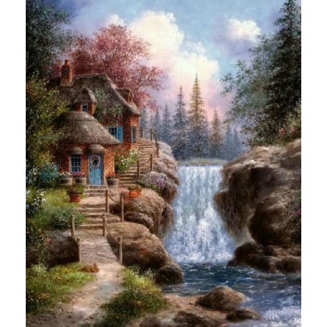 Schönes Haus am Wasserfall