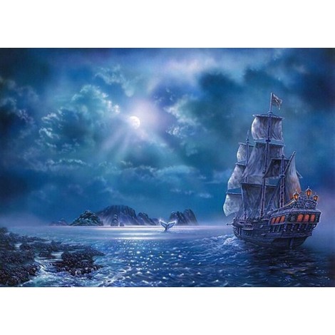 Schiff im Ozean in der Nacht