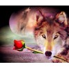 Wolf mit roter Rose