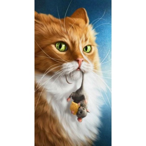 Katze mit Maus im Mund - Diamond painting