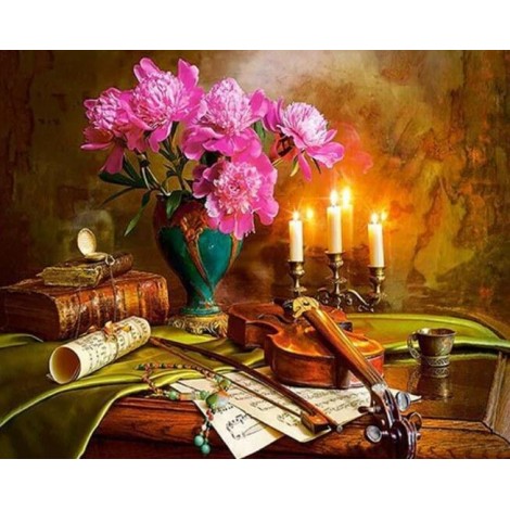 Gitarren-, Blumen- und Kerzenmalerei