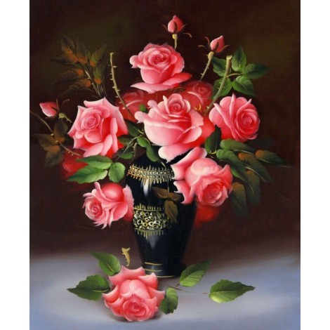 Schwarze Vase & rosa Rosen