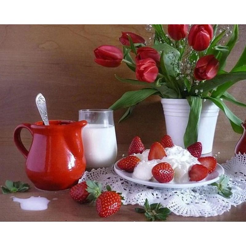 Erdbeeren, Milch &am...