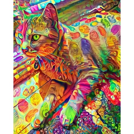 psychedelische Katze - Diamant Art Kit