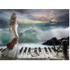 Dame mit Klavier & Violine am Strand