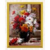 Rote, gelbe und weiße Blumen in einer Vase