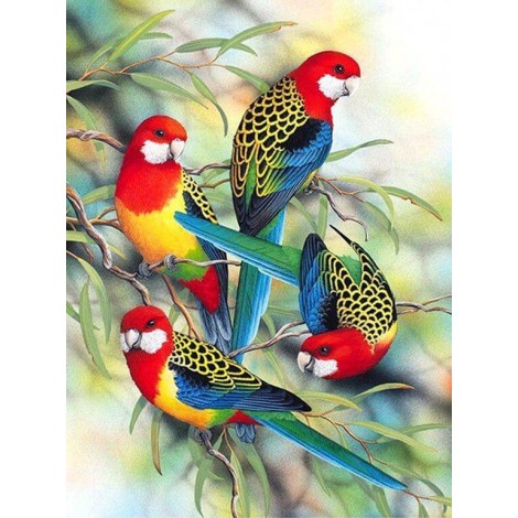 Bunte Papageien auf Bäumen