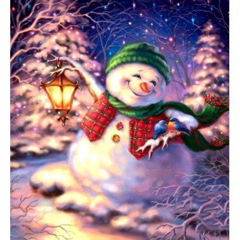 Schneemann mit Laterne in der Weihnachtsnacht