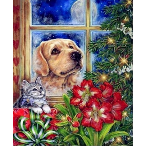 Hund, Katze und Weihnachtsbaum