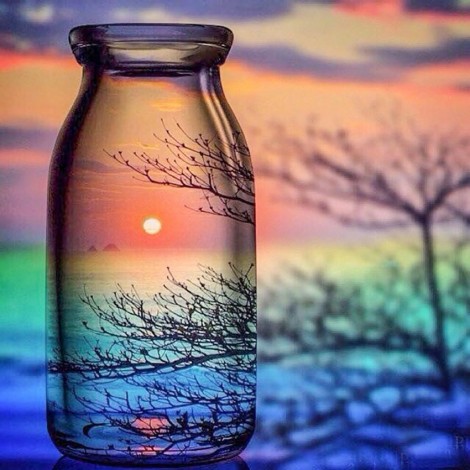Sonnenuntergang Ansicht in Glasflasche DIY Malerei