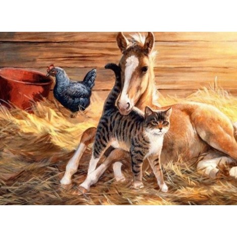 Pferd, Katze & Huhn Diamond Painting