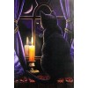 Schwarze Katze und Kerze im Fenster