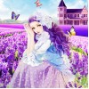 Mädchen sitzt in Lavendel Blumen
