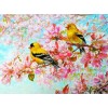 Gelbe Vögel & rosa Blüten